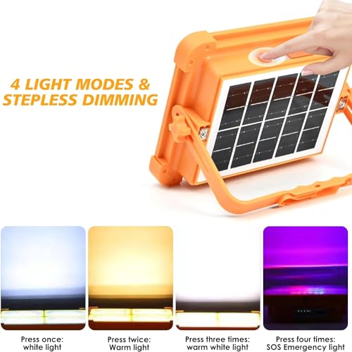 ECVV Solar LED Work Lights, 200W Rechargeable Portable USB Flood Light 4 Modes Security Job Site Lighting Waterproof 3000LM for Outdoor Camping Fishing Hiking Car Repairing Emergency