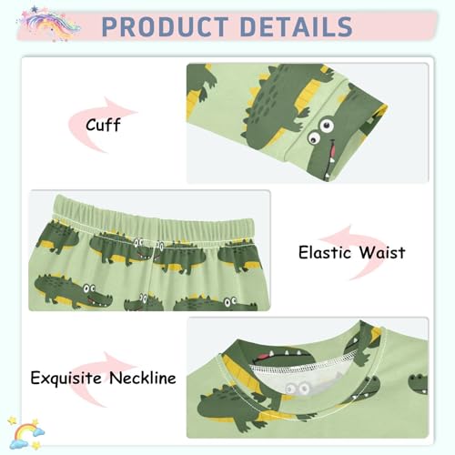 Pajama Sets Long Sleeve Green Crocodile Pattern Repeat Soft Comfy Sleepwear 2 Piece PJS 3-8T4