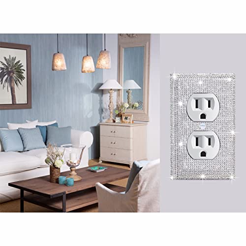 Image of 4 Pcs Outlet Covers Shiny Silver Rhinestones Wall Plate 1 Gang Toggle Light Switch Cover Decorative Durable Switch Covers