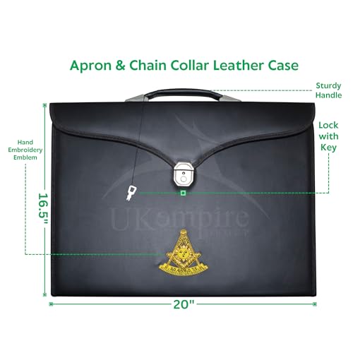 Masonic Apron and Chain Collar Case Black, Past Master Hand Embroidered Emblem | Art Portfolio Carrying Bag2