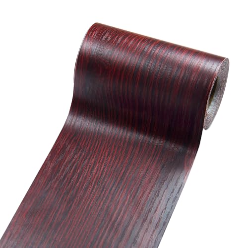 Image of Wood Grain Tape for Mirrors, 4 inch X 32 ft Wallpaper Border Wood Repair Tape for Furniture, Floor, Bathroom, Cabinets, Windows 1 Roll (Deep Red)
