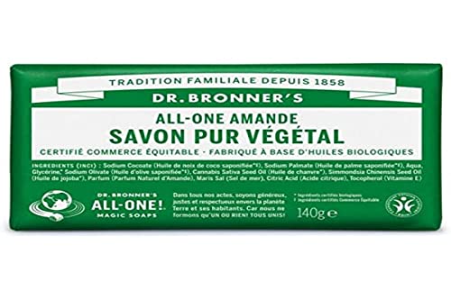 Dr Bronner's Pain de Savon Amande Multi-Usage pour Corps, Mains et Visage 140 g