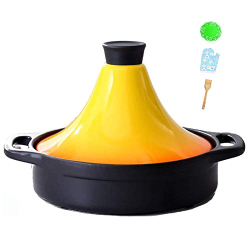 AMYZ Moroccan Lead Free Cooking TagineTajine with Cone-Shaped LidCeramic Pots for Cooking Stew Casserole Slow CookerNon-Stick-Yellow 23cm