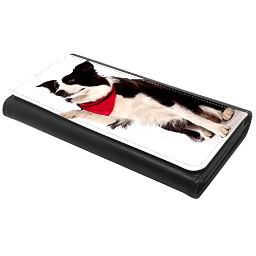(Cute Border Collie) women's Patterned Leather Buckle Trifold Wallet Bag Pouch Holster With Credit Card Holder insurance for smartphones2