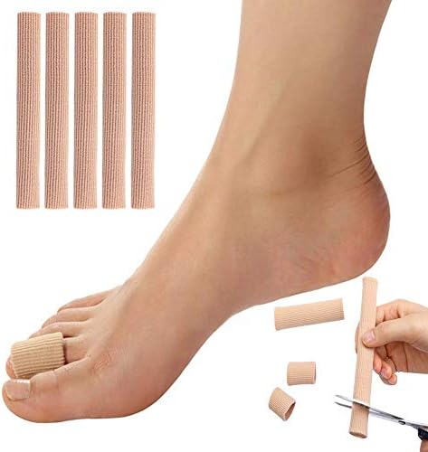 5 Pack Toe Tubes, 6 inches Open Fabric Gel Lining Toe Sleeve Protectors for Corns, Blisters, Hammer Toes, Calluses, 3 Size (1 Small＋3 Medium＋1 Large)