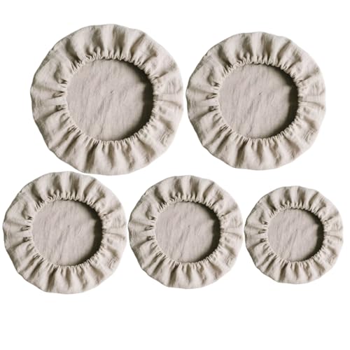 Hipruict Fundas reutilizables para cuencos, 5 piezas de diferentes tamaños, forro de lino para cesta de pan, cubiertas elásticas para alimentos para prueba de pan, ensalada y sobras