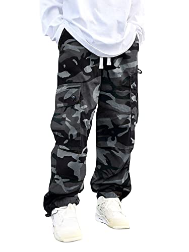 WDIRARA Men's Camo Print Drawstring Flap Pocket Side High Waist Cargo Pants