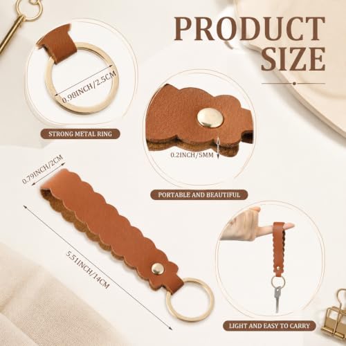 Image of Scalloped PU Leather Keychain Blanks Laser Engraving Blanks Loop Keychain Kit with Key Ring for DIY