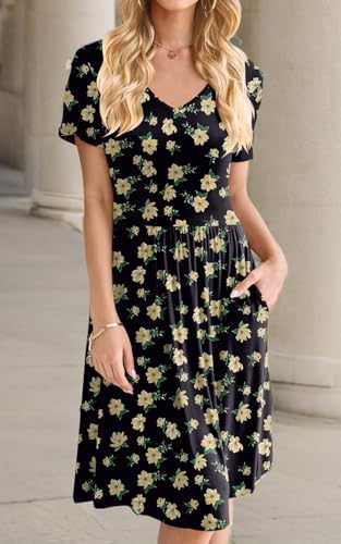 Image of DB MOON Women Plus Size Dresses 2026 Summer Casual V Neck Short Sleeve Knee Length Dress with Pockets