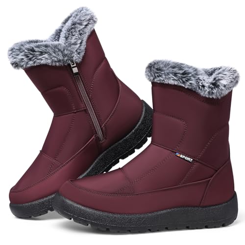 SHIBEVER Women's Snow Boots Winter: Waterproof Fur Lined Anti-Slip Ankle Booties Outdoor Comfortable...