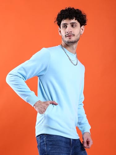 Image of The Indian Garage Co Blue Regular Fit Solid Overhead Crewneck Sweatshirt