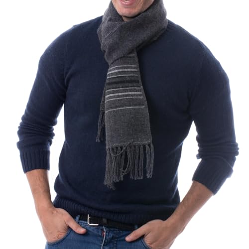 Novica 311475 Artisan Handmade Men'S Alpaca Blend Scarf Fair Trade Woven Dark Gray For Wool Accessories Scarves Grey Stormy Weather Striped Peru Travel Friendly ' Andean Clouds In Charcoal' thumb #1