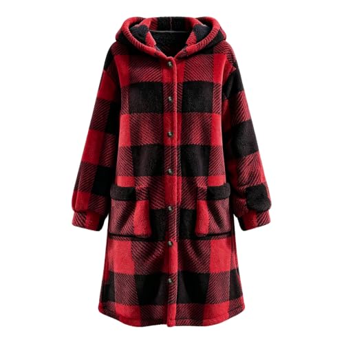 Chaqueta para Mujer Fleece Jacket Women Hooded Plaid Sherpa Button Front Coat Winter Outerwear Fall Coats for Women 2026 Trendy Soft Autumn Capsule Wardrobe Wine S - image 3