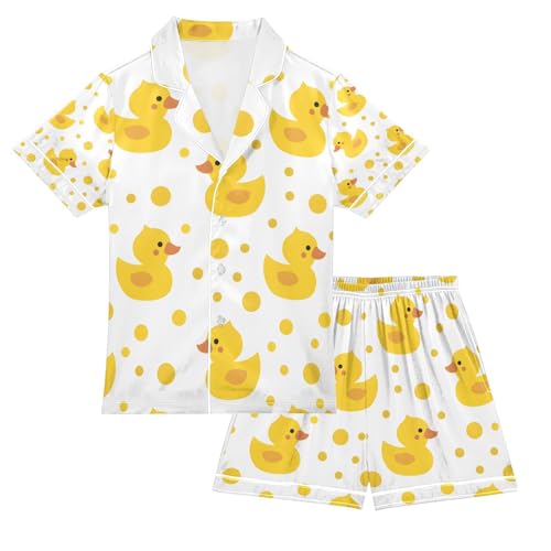 senya Cute Yellow Duck S Satin Summer Pajama Sets Silk Short Sleeve Button Down Sleepwear