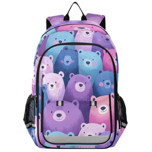 Mochila de karate para niños de 8 a 12: mochilas ajustables para primaria en varios colores, osos de dibujos animados morados