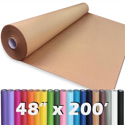 PerkHomy 48 x 2 400 (200) Brown Kraft Paper Roll for Craft Bulletin Board Paper Art Table Covering Crafting Gift Wrapping Bouquet Packing Parcel 70GSM 50LB (Brown 48 x 200)