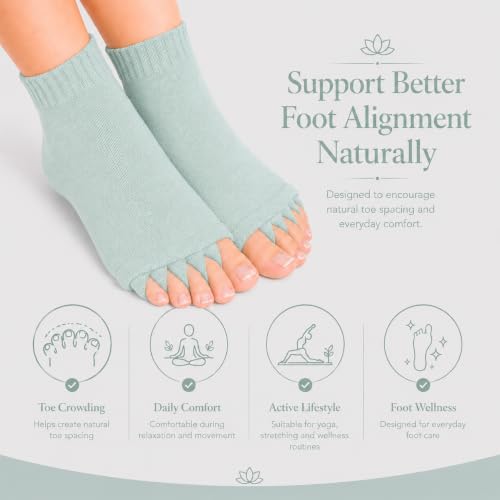 Image of Foot Alignment Socks Men & Women | Five Toe Separator | Foot Pain Relief | Bunion Corrector | Plantar Fasciitis | Improving Posture & Increasing Flexibility | Free Size | 1 Pair | UK8-11 (Mint Green)