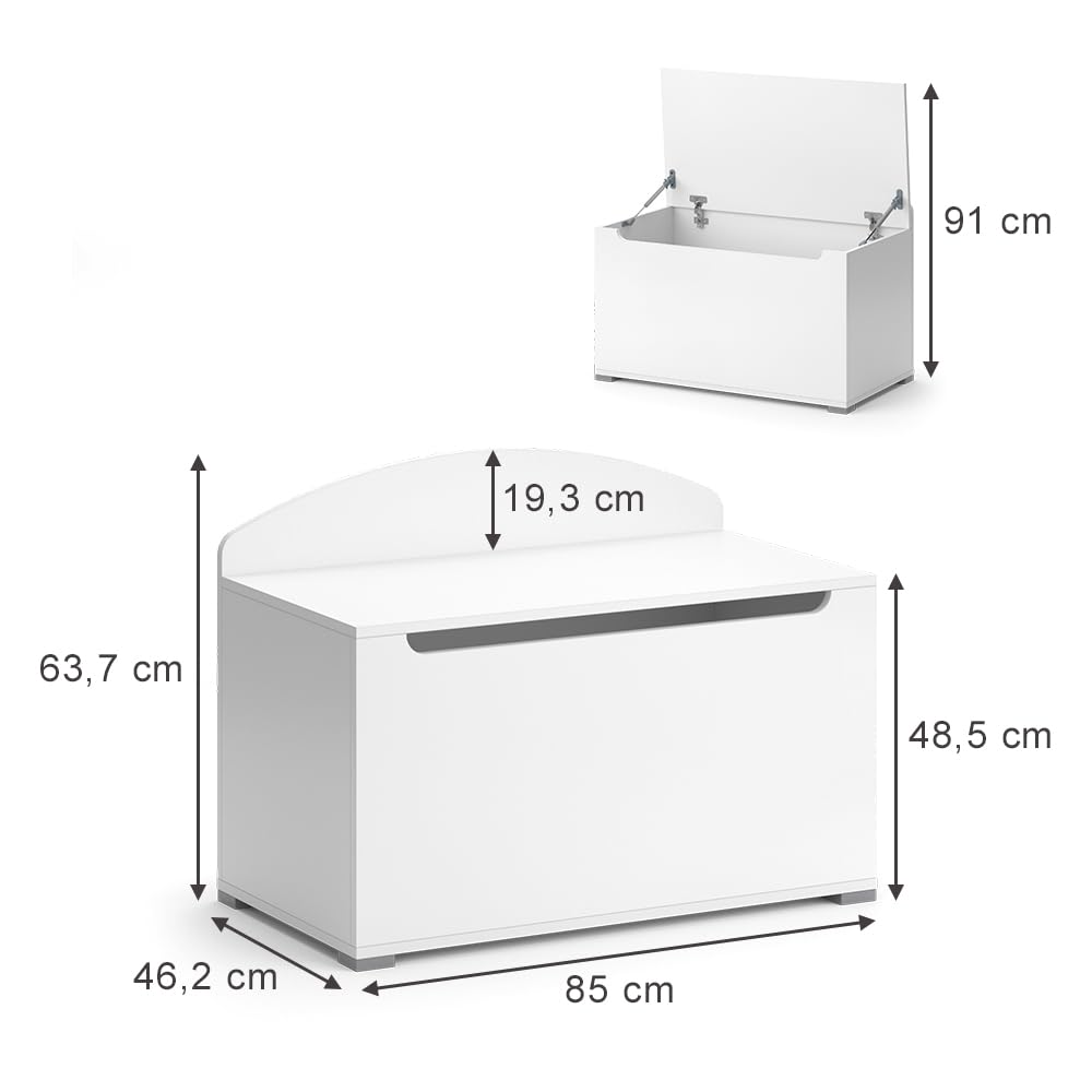 Vicco Spielzeugtruhe Arno, Weiß, 85 x 63.7 cm | mit Deckel, als Aufbewahrungslösung für Spielzeug und Accessoires verwendbar