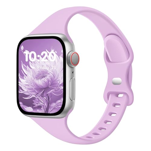 Image of Slim Band Compatible with Apple Watch Bands 38mm 40mm 41mm 42mm 44mm 45mm 46mm 49mm for Women Men,Soft Thin Narrow Silicone Sport Strap Wristbands for iWatch Series 11 10 9 8 7 6 5 4 3 2 1 SE Ultra Lavender