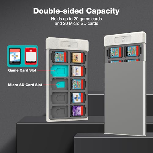 Image of HEIYING Switch Game Card Case for Nintendo Switch /Switch OLED /Switch Lite Game Card or Micro SD Memory Card, Metal Switch Game Holder with 20 Game Card Slots and 20 Micro SD Card Slots