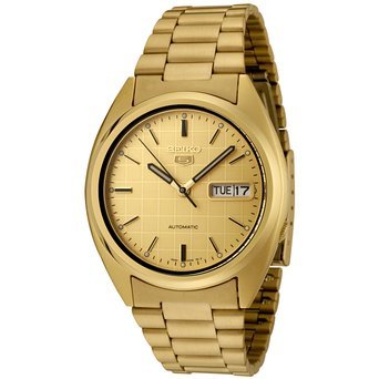 ZCR[ Seiko Men's SNXL72 Seiko 5 Automatic Gold Dial Gold-Tone Stainless Steel Watch j Y rv ysAiz