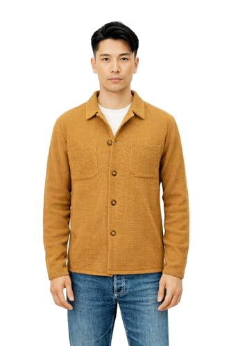 Chaqueta de camisa de algodón, Blazer Jacket para hombre - Punto de costura de grano de arroz - Artesanal, Made in Italy - Casual, Clásica Deportiva, Caramelo, L