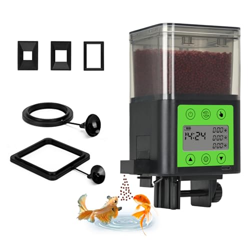 Lychee Automatic Fish Feeder - USB Rechargeable 320ML Large Capacity Aquarium Fish Food Dispenser with Two Feeding Ring, Moisture-Proof-Aquarium Electric Timer Feeder for Business Trips