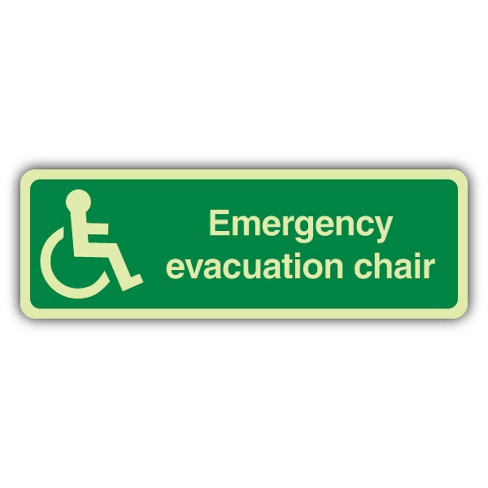 V Safety Photoluminescent Emergency Evacuation Chair - Wheelchair Right - Slim Landscape Safety Sign - 210 x 70 mm - 1.2mm Rigid Plastic - Double Glow