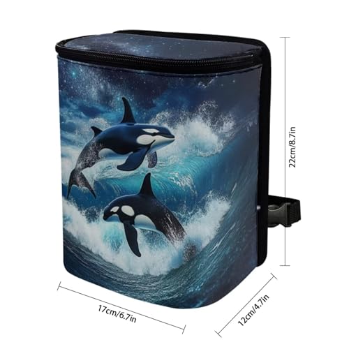 Image of DISNIMO Ocean Killer Whale Hanging Car Trash Can Black Car Garbage Storage Bag with Lid Auto Rubbish Bin Leak-Proof Cars Trash Can Portable Organizer for Men Women Keeps Clean