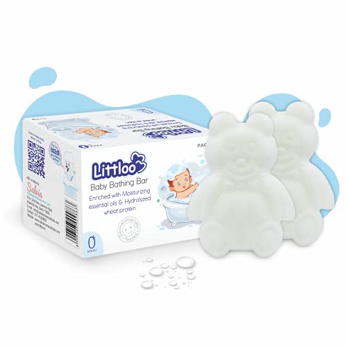 Image of Littloo Baby Bathing Bar for Newborns & Babies - 2 Pieces | Gentle Moisturizing Soap with Essential Oils & Hydrolyzed Wheat Protein | Mild Daily Baby Soap | 0+ Months