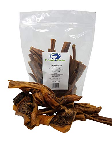 Food4Pets Pferdekopfhaut für Hunde 250g – 100% Pferdehaut, Monoprotein, getreidefrei, ohne Zusätze – Langer Kauspaß, unterstützt Zahnpflege – ideal für Sensible Hunde – wiederverschließbarer Beutel