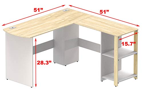 L-Shaped Oak Wood Home Office Desk