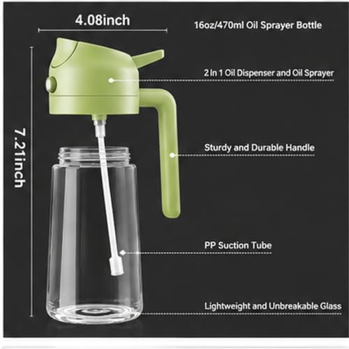 Image of 2-in-1 Oil Sprayer & Dispenser Bottle 500 ml, Hard Plastic Cooking Oil Spray Bottle with Spray Nozzle, Refillable Mister for Air Fryer, BBQ, Salad, Roasting & Kitchen Use