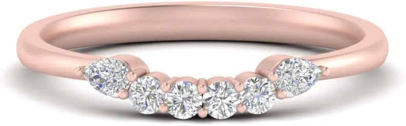 0.22 CT Curved Pear & Round Cut Moissanite Diamond D Color Prong Setting Stackable Wedding Band For Women In Gold & 925 Sterling Silver Anniversary Or Mothers Day Ring For Her 10 18K Gold Rose - Image 1 of 6
