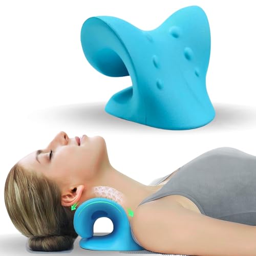 Neck Hump Corrector Neck Stretcher Cervical Traction for Muscle Relax Cervical Traction Device for TMJ Pain Relief Spine Corrector Shoulder Relief Device (Blue)
