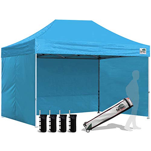 Image of Eurmax USA 8x12 Pop Up Canopy Tent,Commercial Tent with Patented No-Tip Rolling Bag,4 Zippered Removable Walls,UV & Water Resistant Canopy Top,Heavy Duty Outdoor Gazebo,Instant Shelter(Sky Blue)