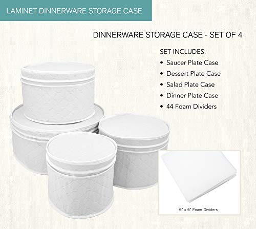 Laminet 4 Piece Quilted Plate Storage Set - Holds Up To 48 Plates With Padded Inserts - White #TOP1
