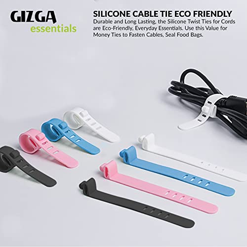 Image of Gizga Essentials Cable Organiser, Cord Management System for PC, TV, Home Theater, Speaker & Cables, Reusable Cable Organizer for Desk, WFH Accessories, Double Sided Hook & Loop Wire Organizer, 10