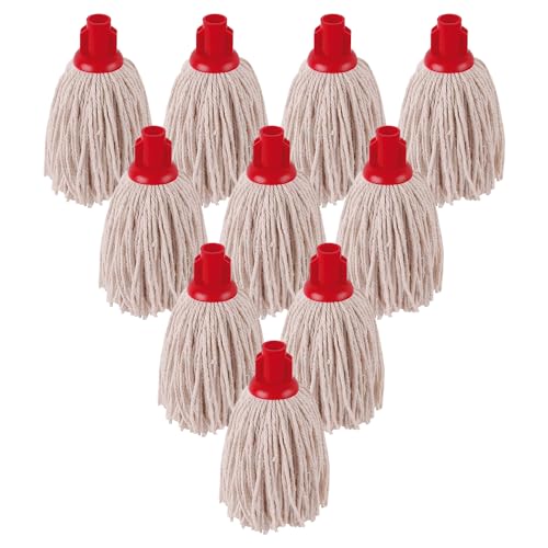 Concept4u 10 X Mop Heads - No.14 PY Yarn RS1 Fitting Red Plastic Socket Cotton Thick Absorbent Yarn Mop Head Effective for Everyday Cleaning Floors, Indoor, Office, Home, Commercial Use