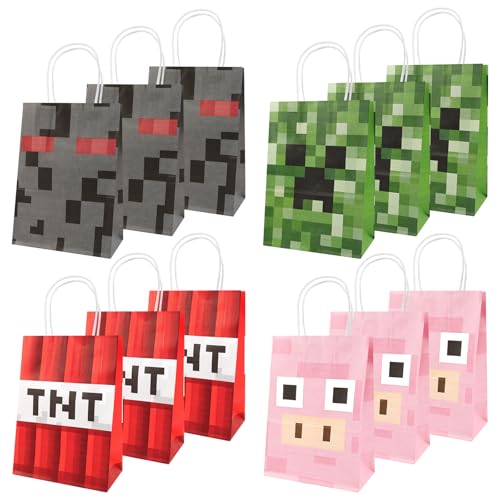 12 Pcs Cartoon Party Bags for Boys Girls Theme Paper Gift Bags for Kids Candy Paper Bag with Handle Reusable Birthday Candy Bag for Kids Party Favor Decorations Christmas Easter