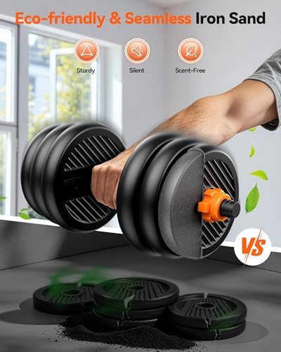 FEIERDUN Adjustable Dumbbells, 20/30/40/45/70/90lbs Free Weight Set with Connector, 4 in1 Dumbbells Set Used as Barbell, Kettlebells, Push up Stand, Fitness Exercises for Home Gym Suitable Men/Women 3