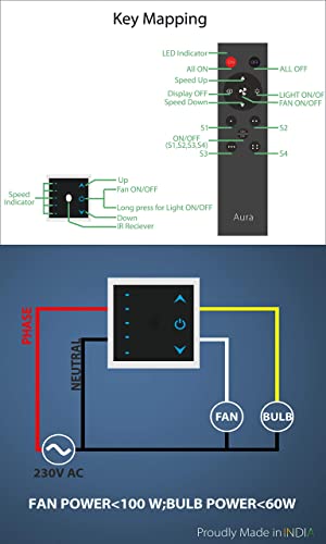 Image of Aura Remote Control Fan Regulator with 1 Light Switch, Black