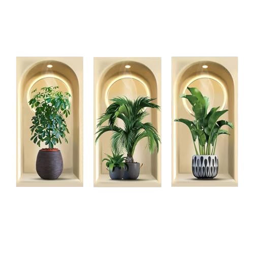3 Stück 3D Wandaufkleber Pflanzen Grüne Pflanzen Bonsai Selbstklebende...