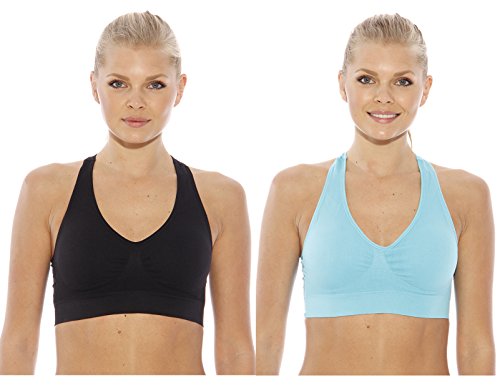 SB20027-7-XS Just Intimates Racerback Sports Bra (Pack of 2) Aqua, Black SB20027-7-XS Just Intimates Racerback Sports Bra (Pack of 2) Aqua, Black