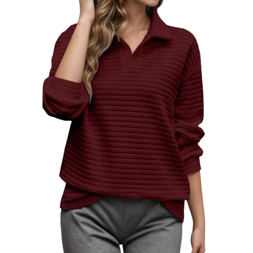 Generisch Norwegian Women's Pullover Women's Hooded Pullover Winter Knitted Jumper Stylish Stand-Up Collar Casual Comfortable Warm Fleece Loungewear Tops Family Clothing, Wine Red, S