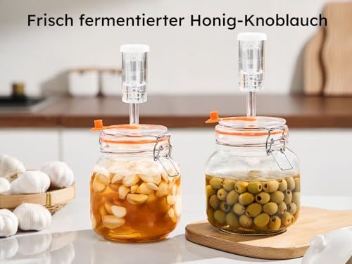 SwiftSlot Fermentierglas 1 L – Quadratisches Glas-Fermentierset mit Gewicht für Sauerkraut, Hot Sauce, Met, Cider & mehr – 2er-Pack