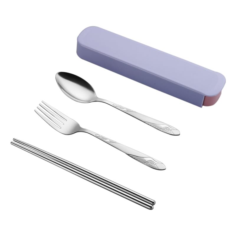 ONUIFIKE Silverware Set, 3/12/18/24/30/36 Pieces Stainless Steel Convenient Tableware Student Outdoor Picnic Travel Spoon Fork Chopsticks Portable Set, Home Cutlery Flatware Set(Blue,24 Piece set for