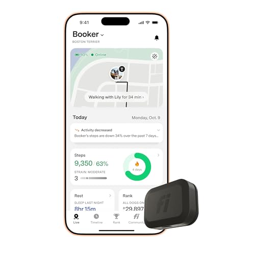New Fi Mini GPS Tracker for Dogs, Cats, Small Pets – Universal Collar, Lightweight, Virtual Fences, Escape Alerts, Step & Health Tracking, Waterproof – 6-Month Membership Included