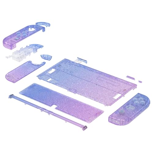 Image of eXtremeRate DIY Full Set Shell Buttons for Nintendo Switch OLED, Replacement Console Back Plate & Kickstand Custom Case Housing for Nintendo Switch OLED JoyCon - Glitter Gradient Translucent Bluebell