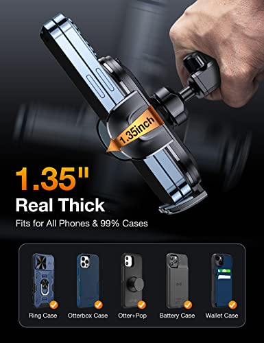 Torras [Xlarge Clamp Cell Phone Holder For Car [Socket & Otter Thick Case Friendly] 3 In 1 Suction Cup Phone Mount For Car Dashboard Windshield Vent Fits Iphone 14 13 12 Pro Max Samsung S23 S22 Ultra #TOP3